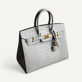 Bolsa Hermès Birkin 25 Matte Alligator Mississippi Gris Neve com Ferragens Gold