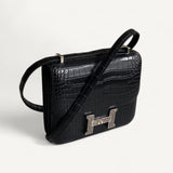 Bolsa Hermès Constance 18 Alligator Matte Noir com Ferragens Palladium/Lizzard