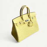 Bolsa Hermès Birkin 25 Ostrich Limoncello com Ferragens Palladium