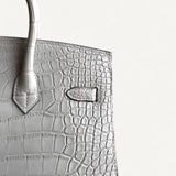 Bolsa Hermès Birkin 25 Matte Alligator Mississippi Gris Neve com Ferragens Gold