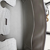 Bolsa Hermès Birkin 25 Matte Alligator Mississippi Gris Neve com Ferragens Gold