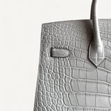 Bolsa Hermès Birkin 25 Matte Alligator Mississippi Gris Neve com Ferragens Gold