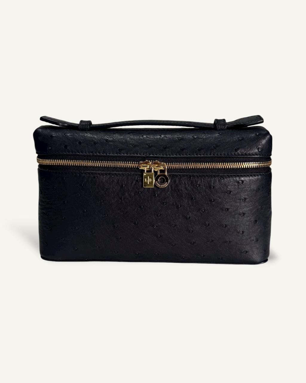 Bolsa Loro Piana Extra Pocket L19 Ostrich Black com Ferragens