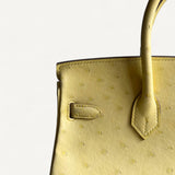 Bolsa Hermès Birkin 25 Ostrich Limoncello com Ferragens Palladium