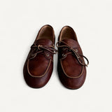 Mocassim Miu Miu Boat Shoes Em Couro Marrom Branqueado