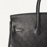 Bolsa Hermès Birkin 25 Ostrich Noir com Ferragens Gold