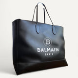 Bolsa Balmain Tote Shopping Bag em Couro Preto