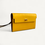 Carteira Hermes Kelly Pocket Long Wallet Yellow Mysore com Ferragens Gold