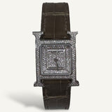 Relógio Hermès Heure H em Ouro Branco Diamantes e Pulseira Alligator