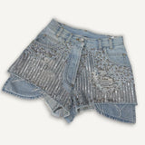 Short Balmain Jeans com Tachas e Lantejoulas