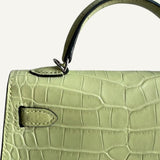 Bolsa Hermès Mini Kelly Alligator Matte Jaune Bourgeon com Ferragens Palladium