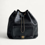 Mochila Chanel Croco Embossed Backpack Preta