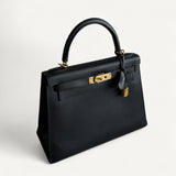 Bolsa Hermès Kelly 28 Epsom Noir com Ferragens Gold