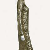 Vestido Burberry Midi Manga Longa de Metal Dourada