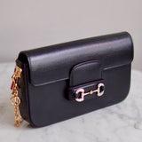 Bolsa Tiracolo Gucci Wallet on Chain Horsebit 1955 Mini Cristais Preta