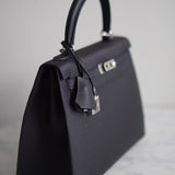 Bolsa Hermes Kelly 25 Epsom Noir com Ferragens Palladium
