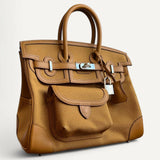 Bolsa Hermès Birkin 25 Cargo Desert/Sesame Toile Goeland com Ferragens Palladium