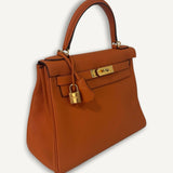 Bolsa Hermès Kelly 28 Togo Orange H com Ferragens Gold
