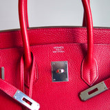 Bolsa Hermès Birkin 35 Togo Clemence Rouge Casaque com Ferragens Palladium