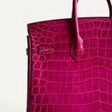 Bolsa Hermès Birkin 25 Croco Shiny Rose Scheherazade  com Ferragens Palladium