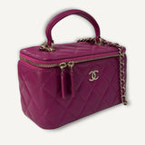 Bolsa Chanel Quilted Top Handle Pink Vanity Bag  Lambskin Gold Hardware