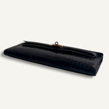Bolsa Hermès Kelly Cut Croco Porosus Shiny Bleu Nuit com Ferragens Gold