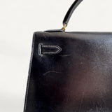 Bolsa Hermès Kelly 32 Calf Box Noir Vintage com Ferragens Gold