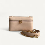 Bolsa Loro Piana Extra Pocket Mini Pouch Beige com Ferragens Douradas