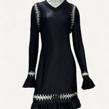 Vestido Burberry Midi em Malha Preta com Elos Prateados