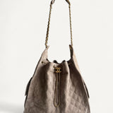 Bolsa Chanel 25 Large Suede Bege com Ferragens Douradas