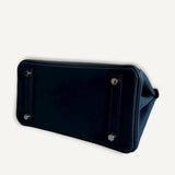 Bolsa Hermès Birkin 25 Epsom Blue de Plus, Indigo e Preto com Ferragens Palladium
