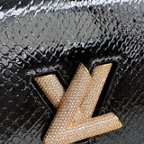 Bolsa Louis Vuitton Twist Phyton Preta com Ferragens Douradas Cravejadas