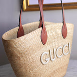Bolsa Gucci Tote Couro e  Raffia Média