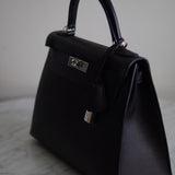 Bolsa Hermès Kelly 28 Sellier Epsom Noir com Ferragens Palladium