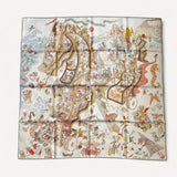 Lenço Hermès 90 Academia Hippica Bleu Azur / Beige Dore / Vert