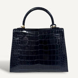 Bolsa Hermès Kelly 25 Sellier Croco Shiny Bleu Indigo com Ferragens Gold