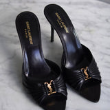 Mule Saint Laurent Babylone Couro Preto