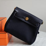 Bolsa Hermès Herbag Mini Bleu Indigo com Ferragens Douradas