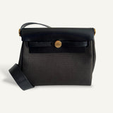 Bolsa Hermès Mini Herbag Toile Militaire Dark Bronze | Noir com Ferragens Gold