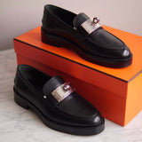 Mocassim Hermès Hot Lambskin Preto com Ferragens Palladium