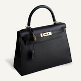 Bolsa Hermès Kelly 28 Epsom Noir com Ferragens Gold