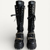 Coturno Miu Miu Preto e Corrente Prateada