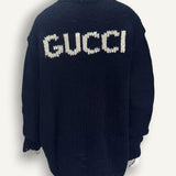 Cardigan Gucci Intarsia Azul Marinho com Logomarca