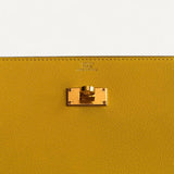 Carteira Hermes Kelly Pocket Long Wallet Yellow Mysore com Ferragens Gold