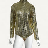 Body Burberry em Malha de Metal Dourada