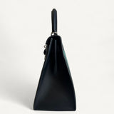 Bolsa Hermés Kelly 28 Toile Quadrille Vert com Ferragens Palladium
