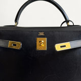 Bolsa Hermès Kelly 32 Calf Box Noir Vintage com Ferragens Gold