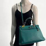 Bolsa Hermès Kelly 32 Vert Verone com Ferragens Palladium