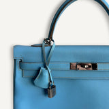 Bolsa Hermès Kelly 35 Epsom Blue Jean com ferragens Palladium