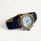 Relógio Cartier Pasha de Cartier em Ouro Amarelo com Diamantes e Pulseira em Couro de Crocodilo Azul Marinho